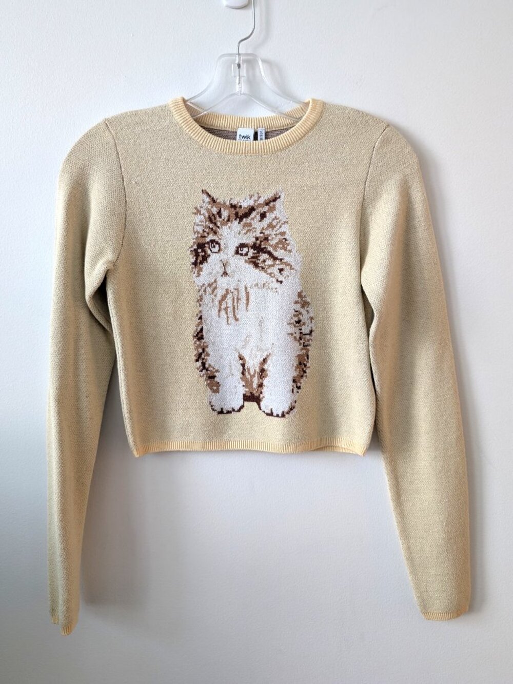 NWT TWIK by Simons Yellow Cropped Cat Sweater | Size XS